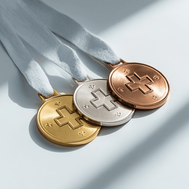 Gold, silver, and bronze healthcare ranking medals